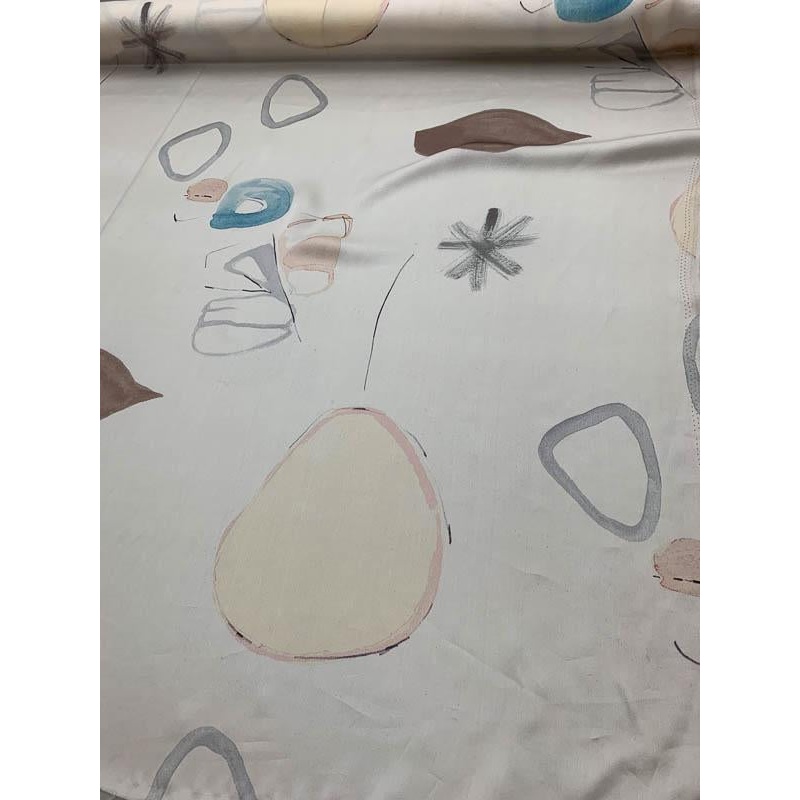 Watercolor Abstract Shapes Printed Silk Charmeuse – Off-White / Multicolor Fabric by the Yard