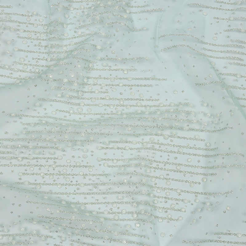 3D Puffy Glitter Tulle – Mint Spotted Striations