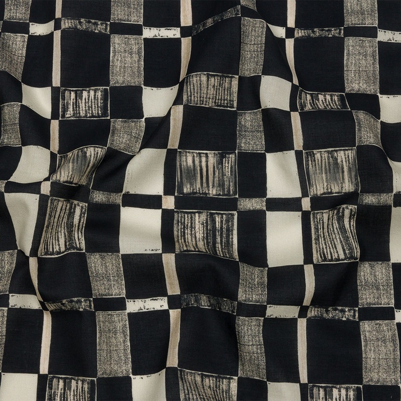 Cotton Voile – Black and White Checks – City Blocked Print – Mood Exclusive Metro Collection