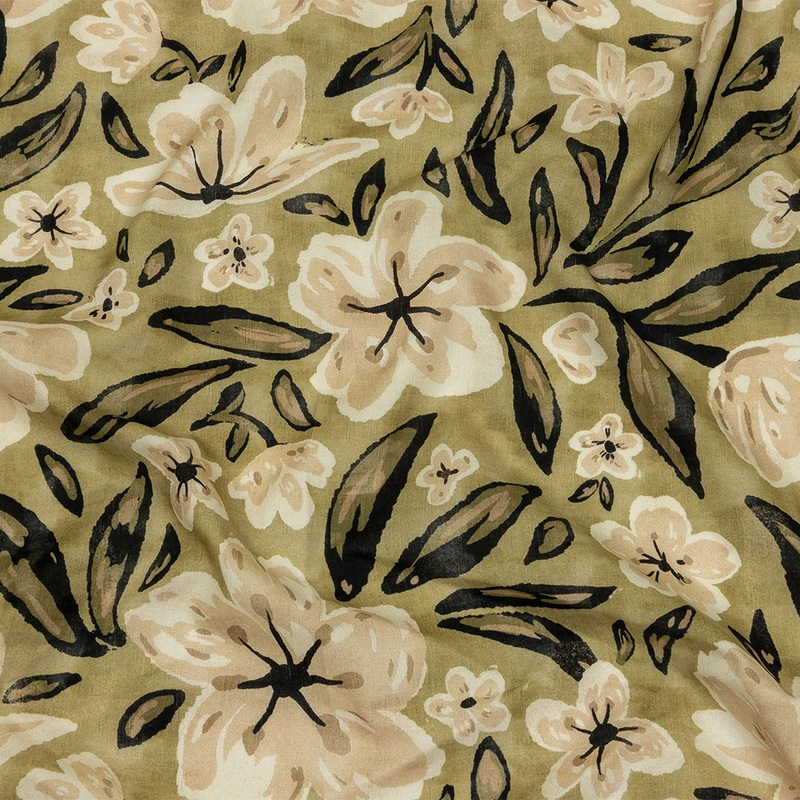 Cotton Voile – Light Green Painterly Floral – Wildflower Walk Print – Mood Exclusive Rockland Collection