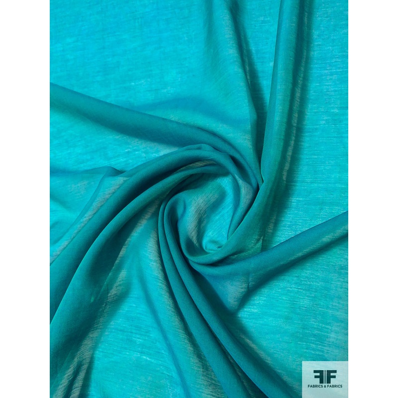 Faintly Tie-Dye Printed Silk and Cotton Voile – Teal Fabric by the Yard