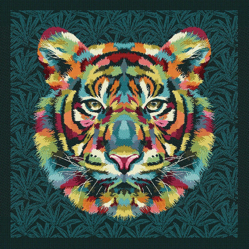 French Teal and Multicolored Bengal Tiger Chief Oversized Square Patch – 18.875″