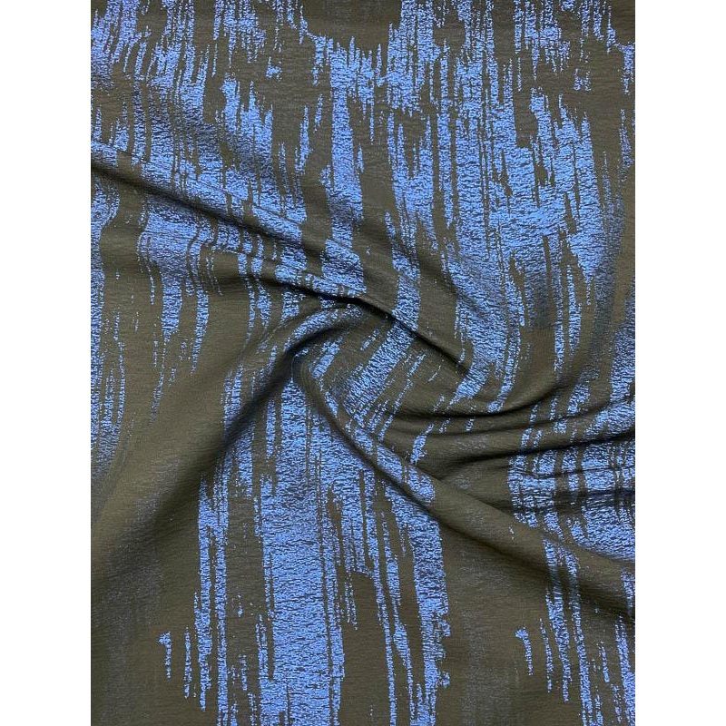 Italian Abstract Streaked Metallic Brocade – Black / Metallic Blue Fabric by the Yard