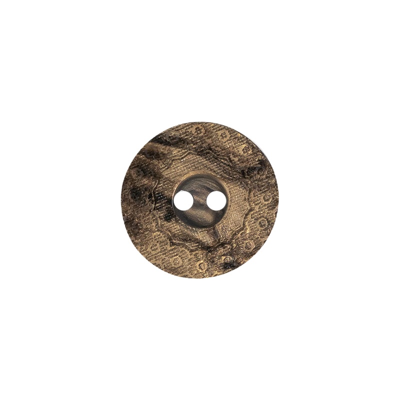 Italian Brown and Tan Wood-Look Lacy Textured Wide Rim 2-Hole Plastic Button – 24L/15mm