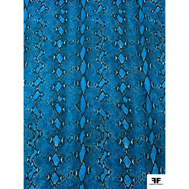 Italian Snakeskin Printed Cotton Shirting – Deep Turquoise / White Fabric by the Yard