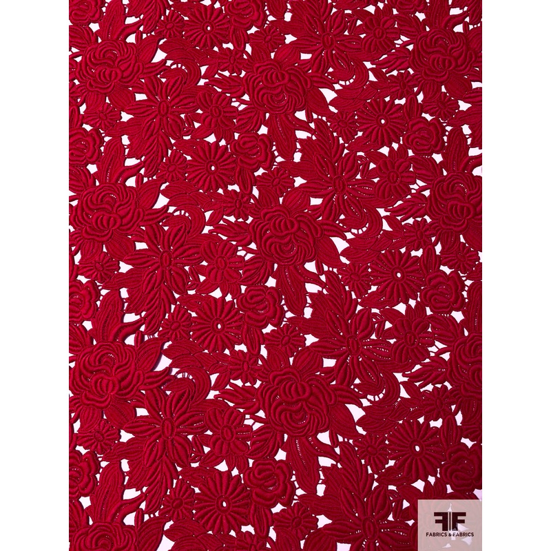 Pamella Roland Floral Heavy Guipure Lace – Red Fabric by the Yard