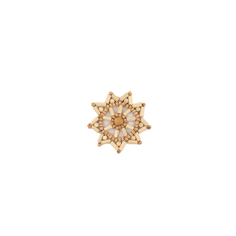 Vintage Ivory, Natural and Chestnut Wood Beaded Snowflake Applique – 2.25″ x 2.25″