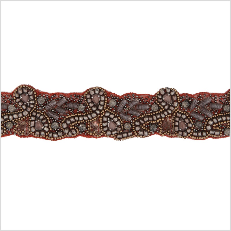 1.5″ Red/Gunmetal Beaded Rhinestone Trim