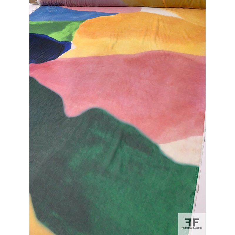 Bold Watercolor Printed Silk Chiffon – Multicolor Fabric by the Yard
