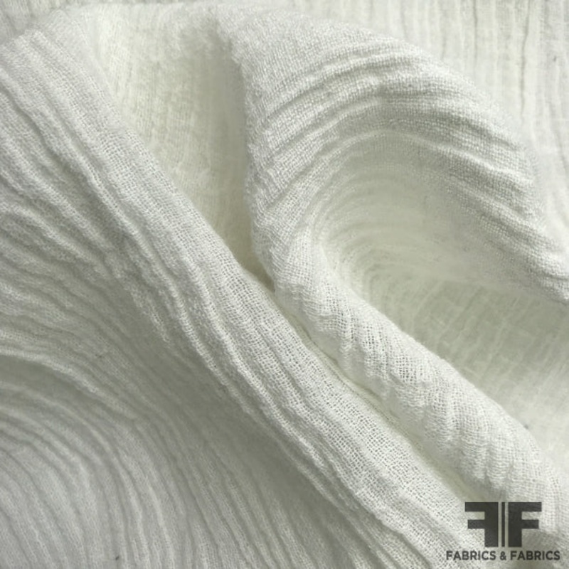 Crinkled Cotton Shirting Gauze – White Fabric by the Yard