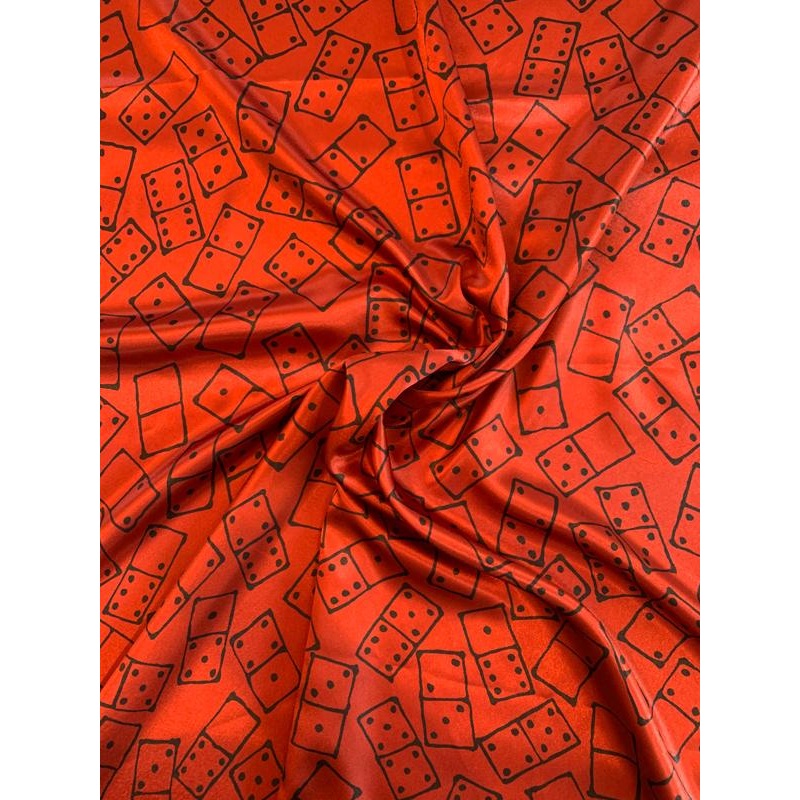 Dominos Printed Polyester Charmeuse – Brick / Black Fabric by the Yard