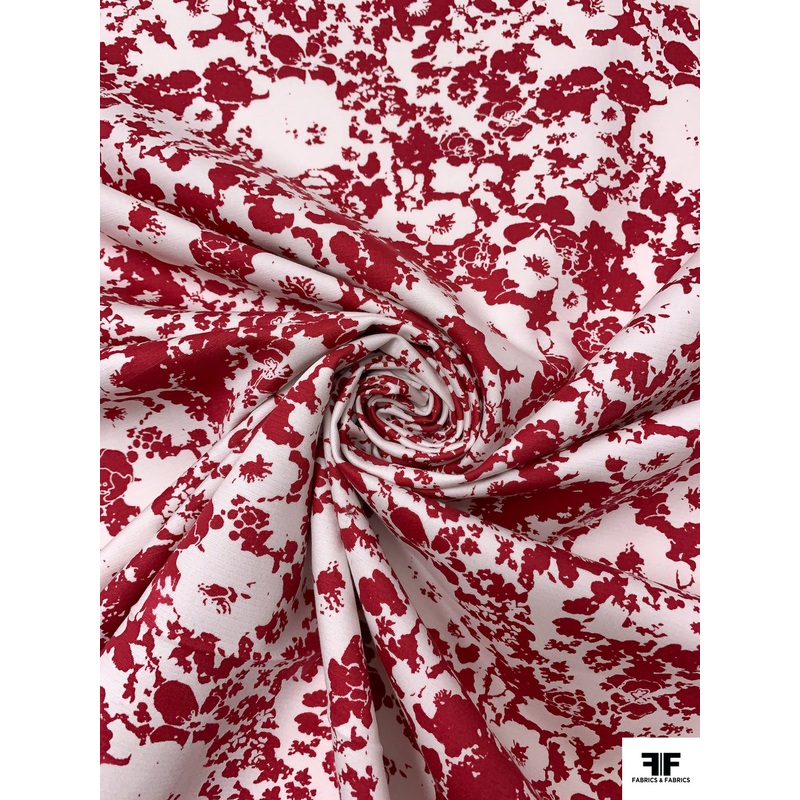 Floral Silhouette Printed Stretch Cotton Poplin – Raspberry / Off-White Fabric by the Yard