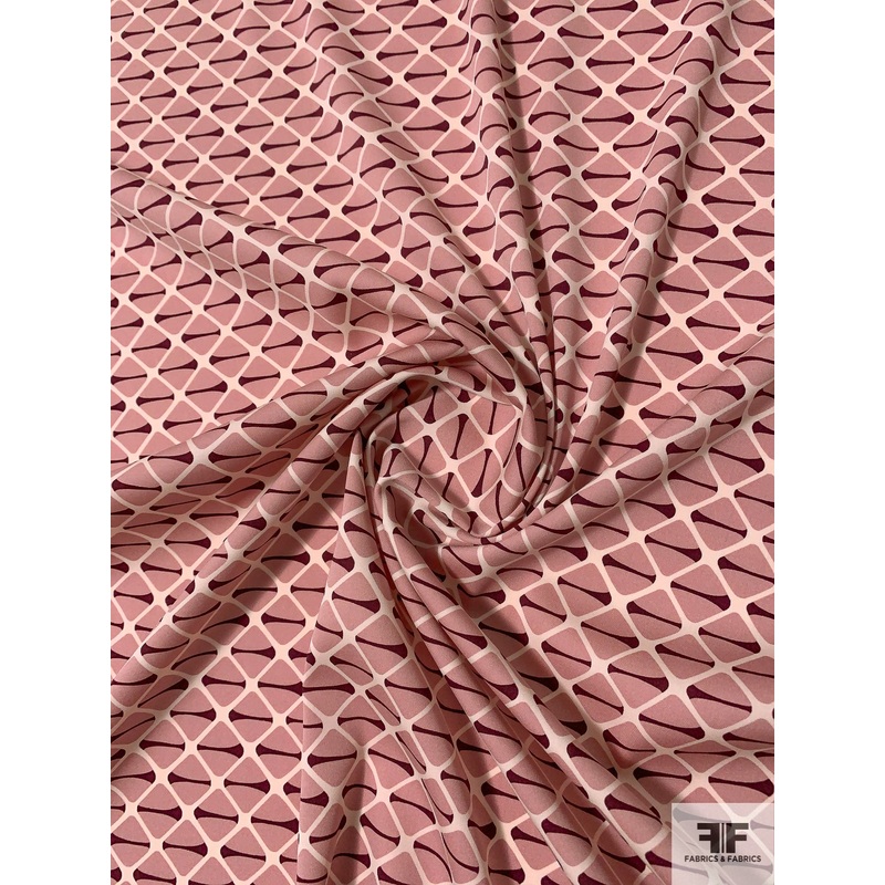 Geometric Field Printed Heavy Stretch Silk Georgette – Dusty Pink / Wine Red / Light Pink Fabric by the Yard