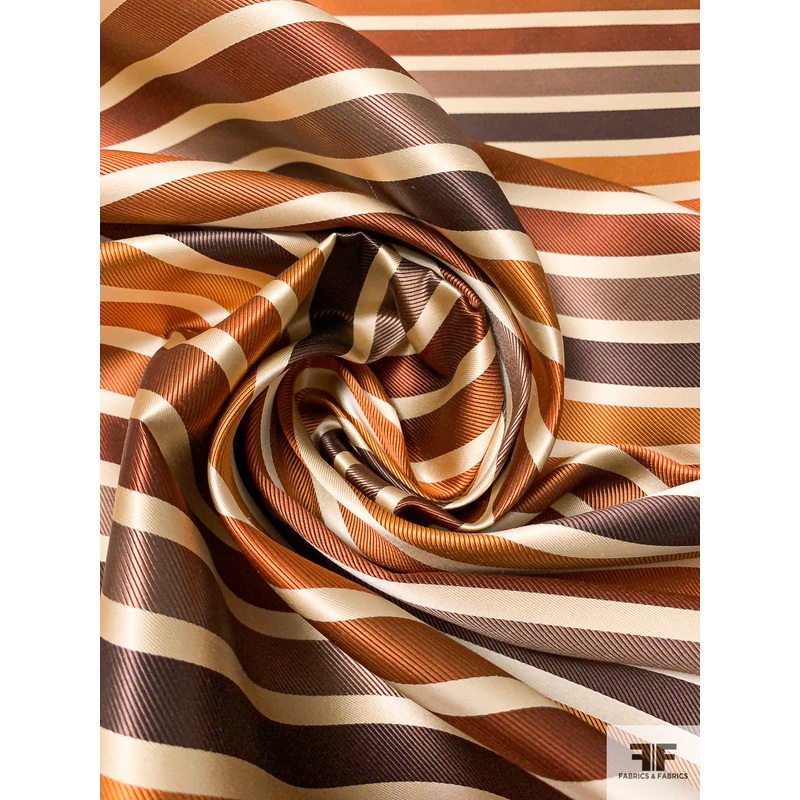 Horizontal Striped Silk Necktie Jacquard Brocade – Saddle / Browns / Ecru Fabric by the Yard