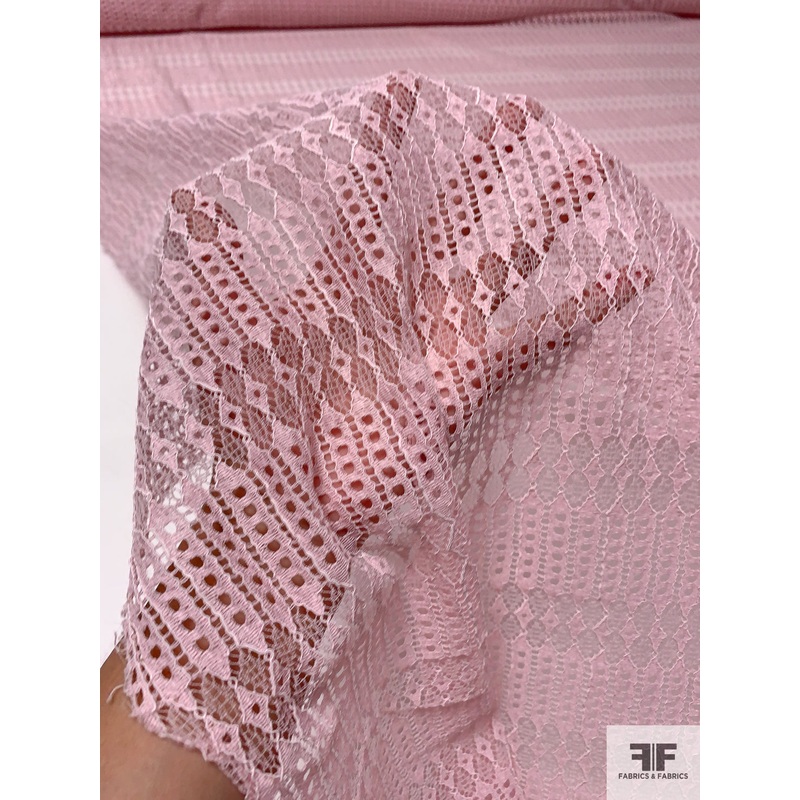 Italian Boho Striped Lace with Fine Cording – Baby Pink Fabric by the Yard