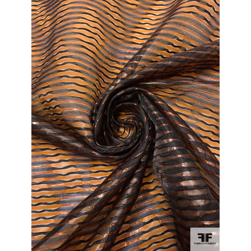 Italian Novelty Organza – Caramel Orange / Black Fabric by the Yard