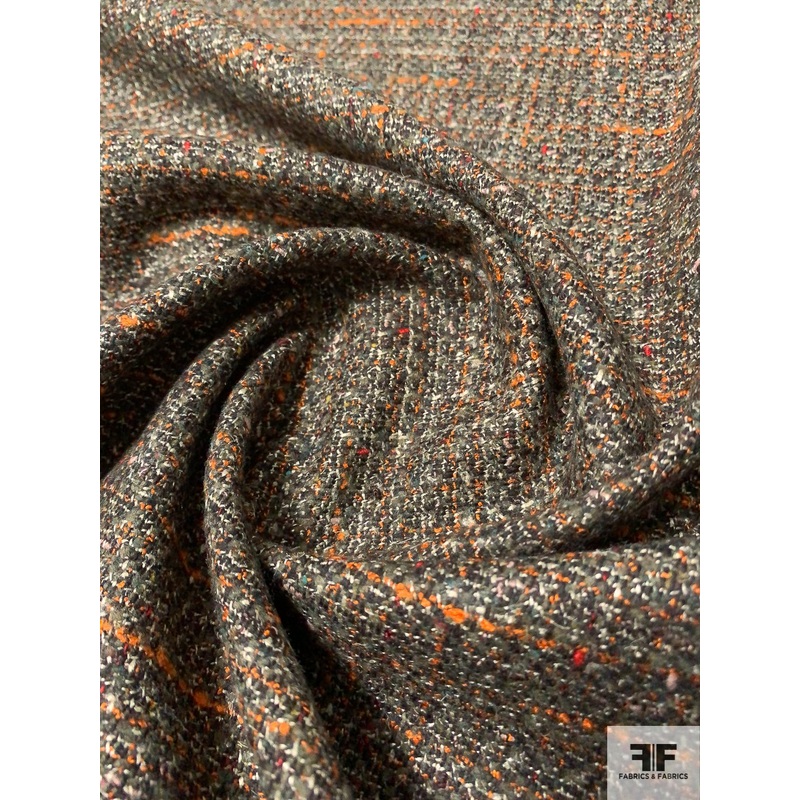 Italian Wool Blend Suiting – Grey / Orange / Spruce Green Fabric by the Yard