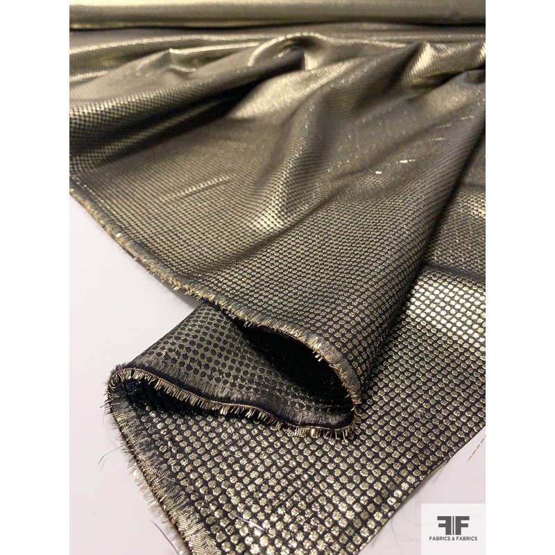 Mini Dot Grid Brocade Lam – Black / Icey Gold Fabric by the Yard