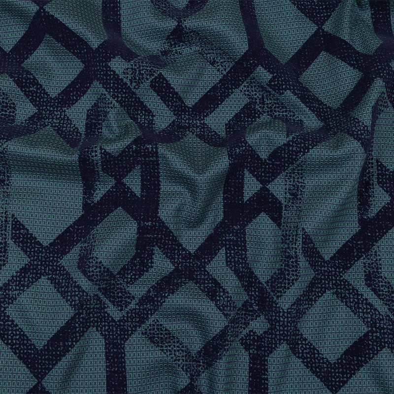 Navy Distressed Geometric Flocking on Hunter Green and Peacoat Rectangles Cotton Dobby