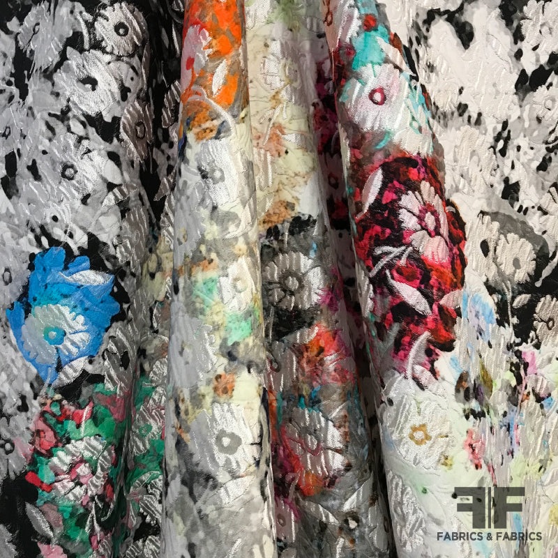 Oscar de La Renta Floral Jacquard Panel – Multicolor/Black & White Fabric by the Panel