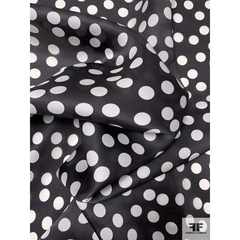 Polka Dot Printed Satin Face Organza – Black / White Fabric by the Yard