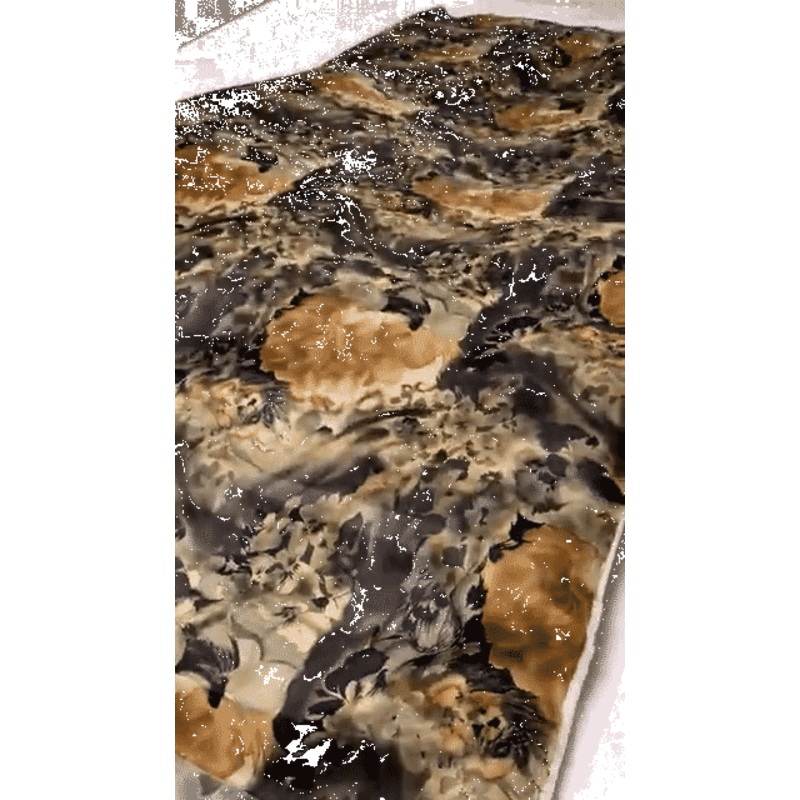 Romantic Floral Printed Vintage Fine Silk Twill – Smoky Olive / Black / Rustic Smoky Gold Fabric by the Yard