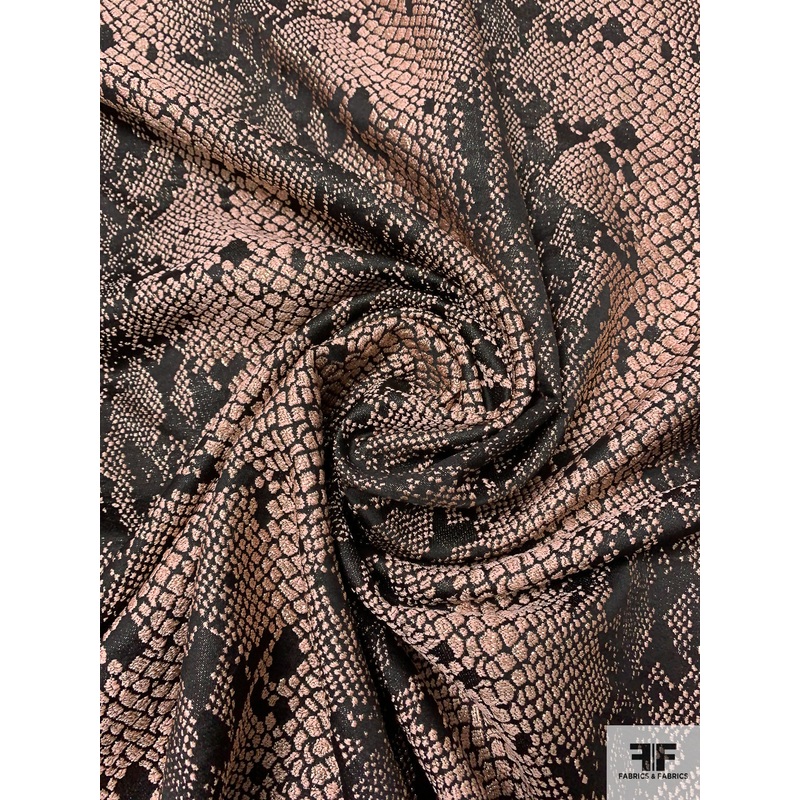 Snakeskin Pattern Metallic Brocade – Rose Gold / Black / Gold Fabric by the Yard