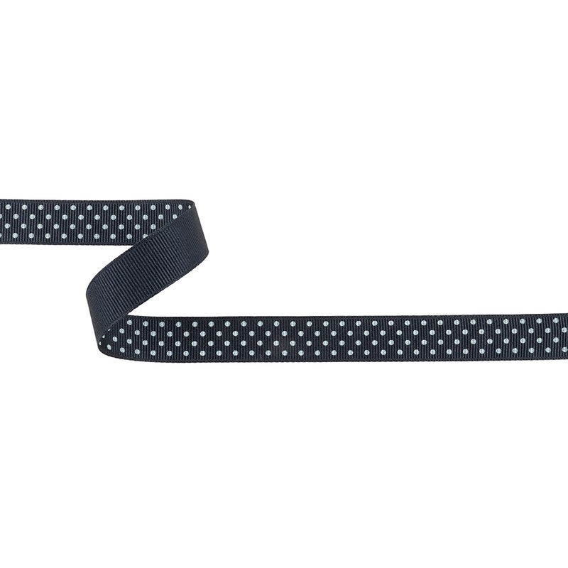 Total Eclipse and White Polka Dots Grosgrain Ribbon – 0.625″