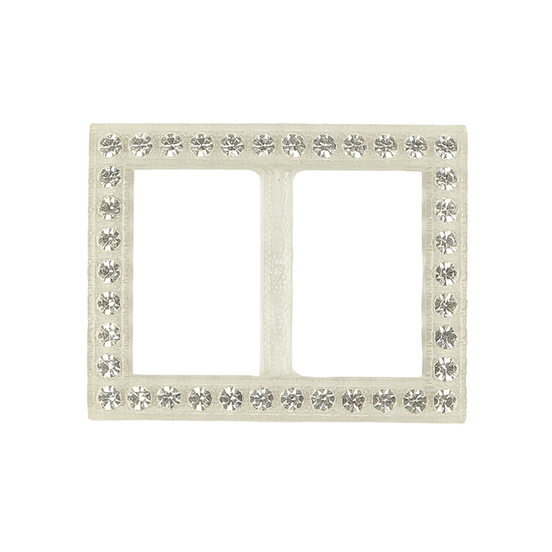 Vintage Crystal Rhinestones and Clear Rectangular Plastic Slider – 1.375″ x 1.75″
