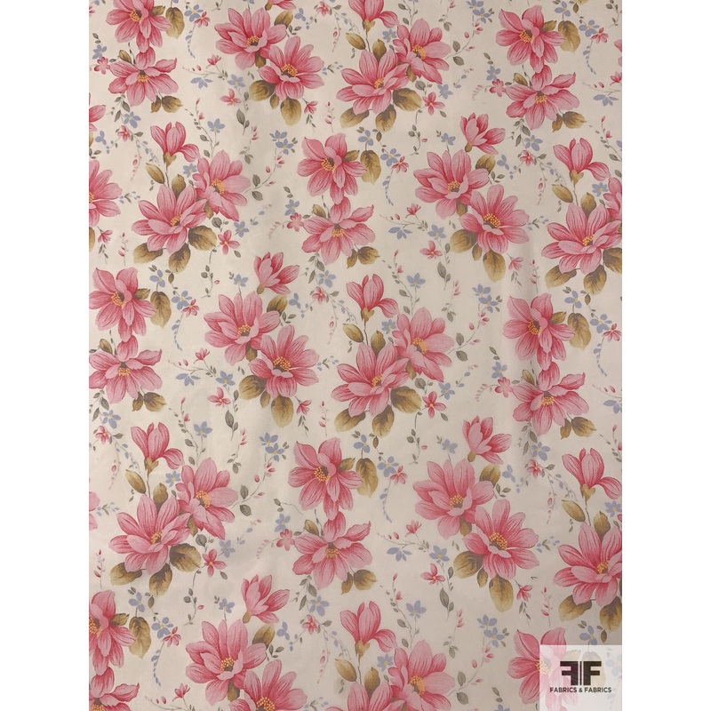 Blossomed Floral Printed Silk Chiffon – Shades of Pink / Periwinkle / Antique Gold Fabric by the Yard