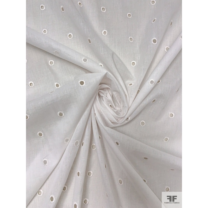 Circles Embroidered Eyelet Poly-Cotton Lawn – Off-White Fabric by the Yard