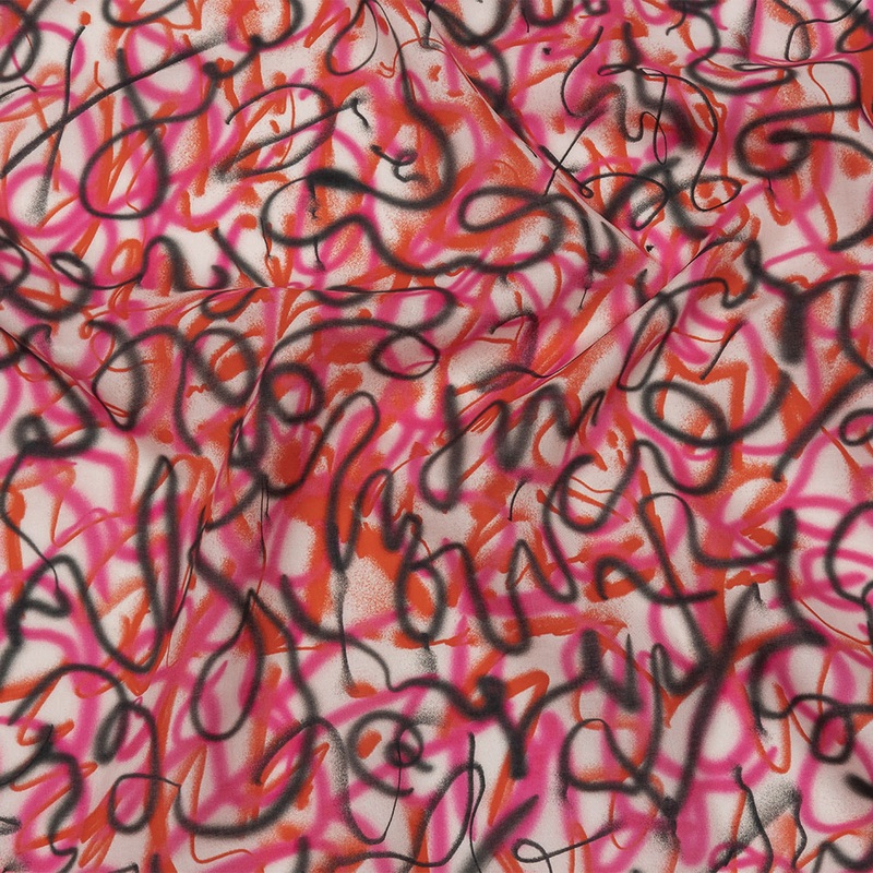 Cotton Voile – Pink Spraypaint Scribbles – Love Notorious Print – Mood Exclusive Metro Collection