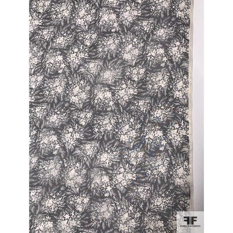 Feminine Floral Printed Silk Organza – Black / Off-White Fabric by the Yard