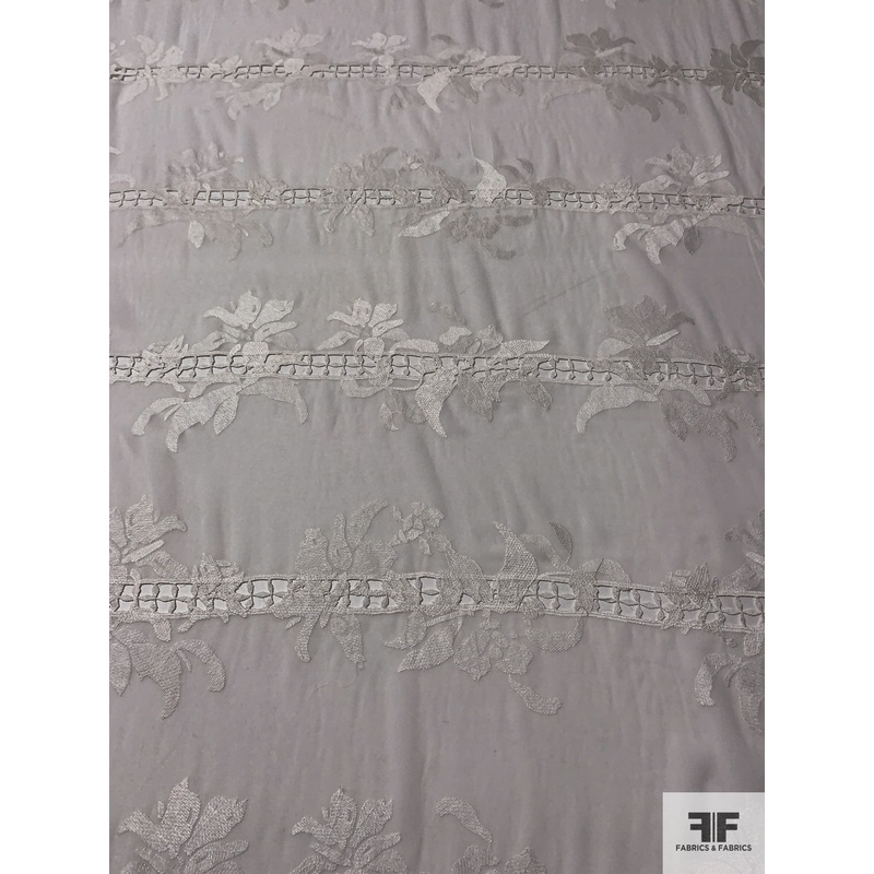 Floral Embroidered and Cutout Chiffon – Off-White Fabric by the Yard