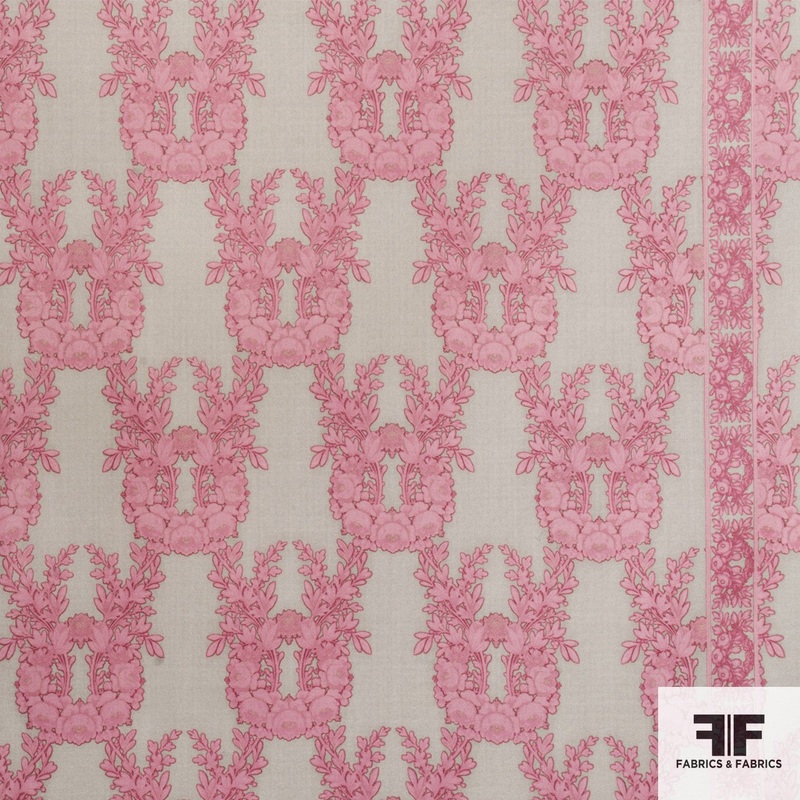 Floral Printed Wool – Pink/Taupe Fabric by the Yard