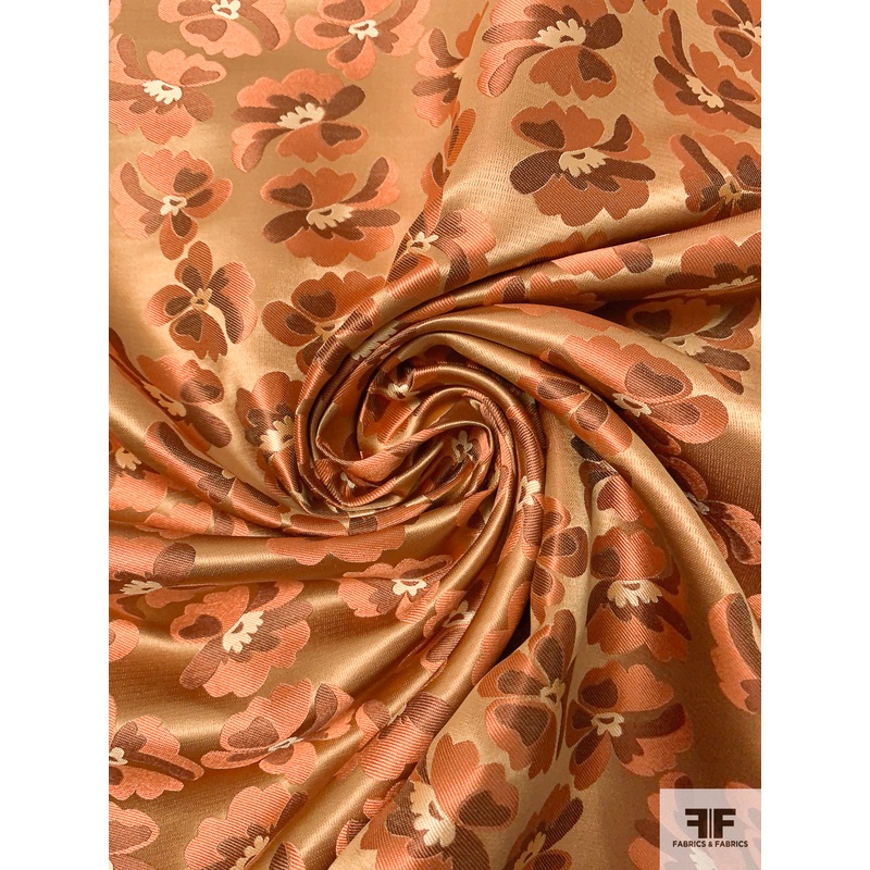 Floral Silk Necktie Jacquard Brocade – Rose Gold / Copper / Brown Fabric by the Yard