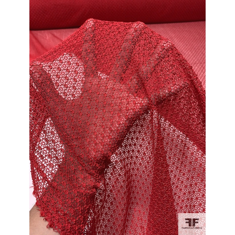 Italian Ditsy Circle Web Lightly Corded Lace – Red Fabric by the Yard