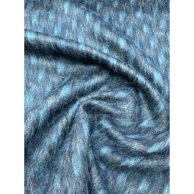Italian Mohair-Like Wool Coating – Navy / Teal / Mocha Fabric by the Yard