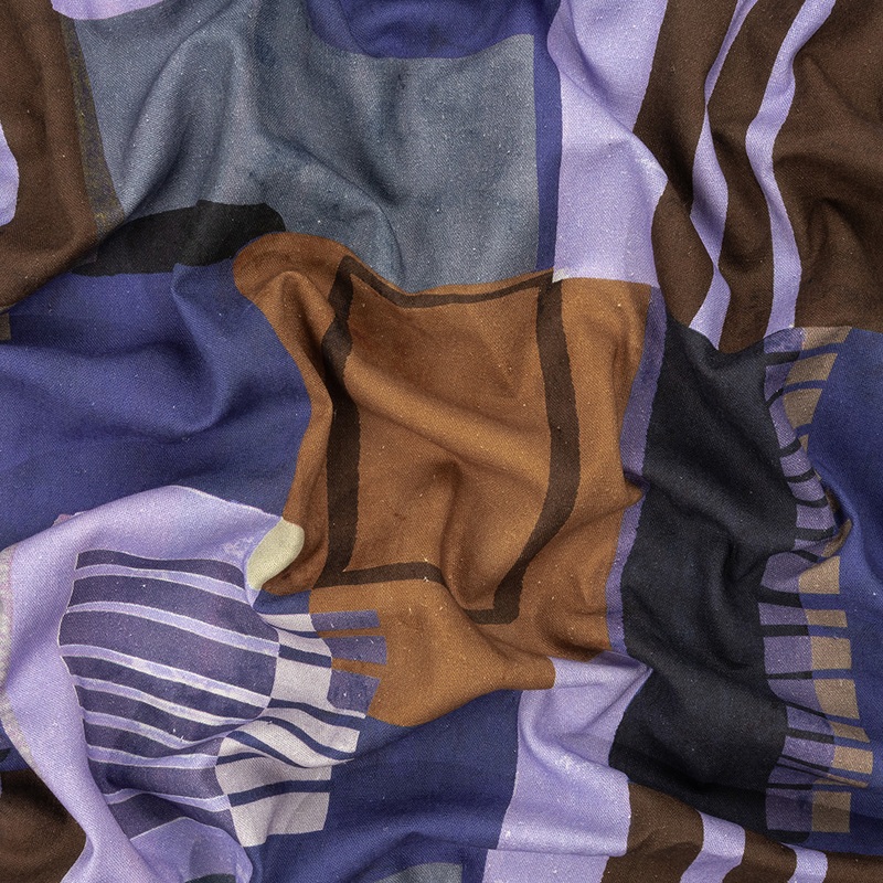 Linen and Rayon Woven Panel – Purple and Brown Painterly Geometric – Around the Block Print – Mood Exclusive Wisteria Collection