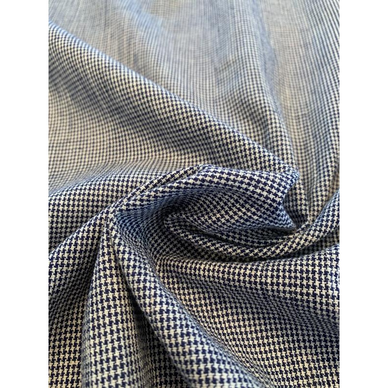 Mini Houndstooth Yarn-Dyed Cotton Suiting – Navy / Off-White Fabric by the Yard