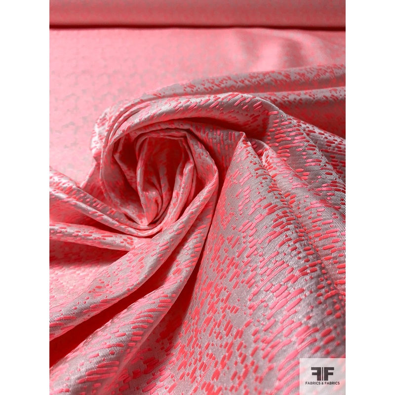 Stitched Brocade – Flourescent Pink / Off-White Fabric by the Yard