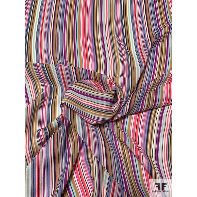 Vertical Striped Printed Rayon Challis – Multicolor Fabric by the Yard