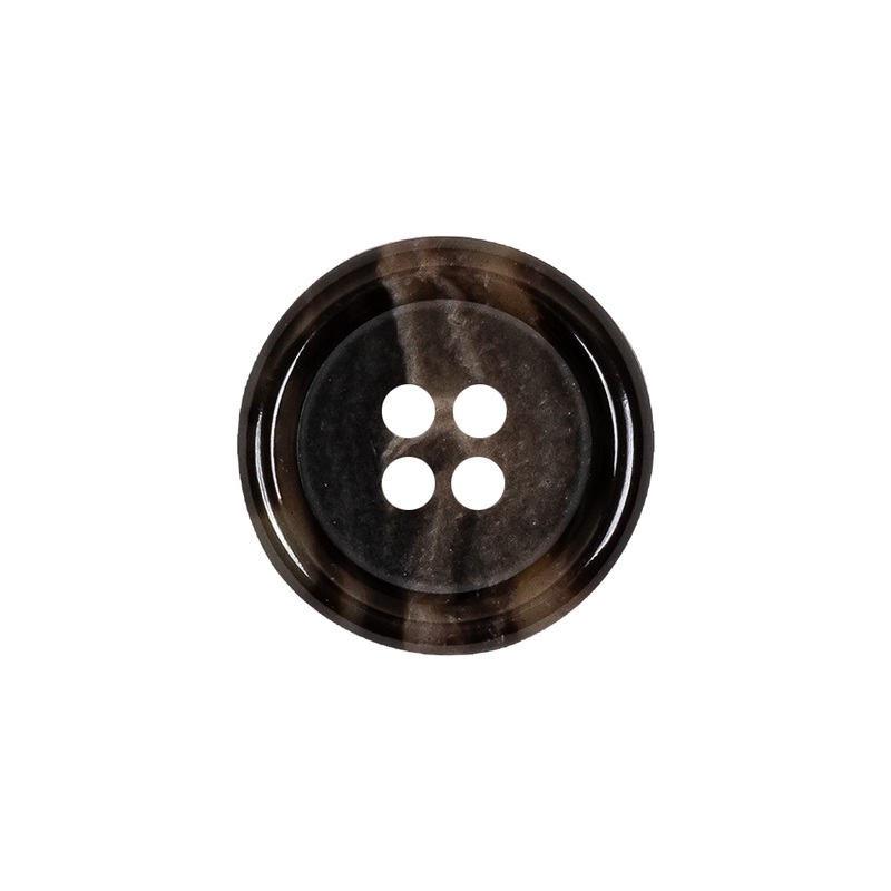 Dark Brown and Almond Mottled Semitransparent 4-Hole Rolled Rim Plastic Button – 32L/20mm