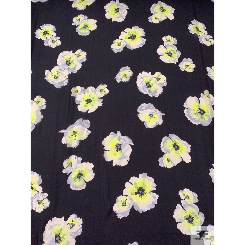 Floral Printed Silk Georgette – Black / Lime Yellow / Off-White Fabric by the Yard