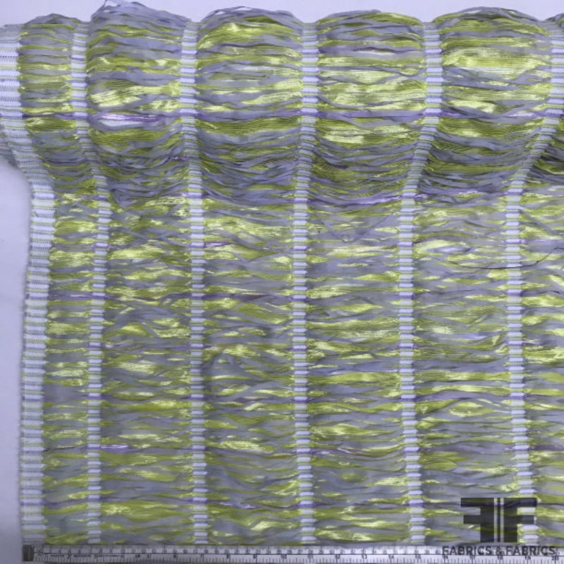 French Loose Strands Woven Novelty with Metallic – Yellow / Lilac-Grey / Lilac Fabric by the Yard