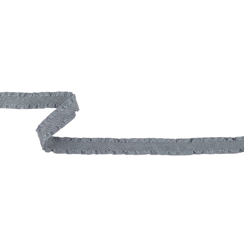 Gray Twill Ribbon with Ruffled Grosgrain Borders – 0.625″