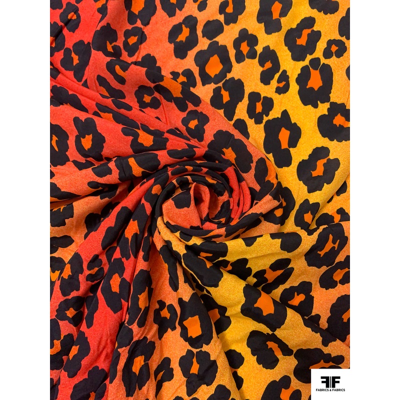 Italian Cheetah Printed Viscose Challis – Orange / Marigold / Black Fabric by the Yard