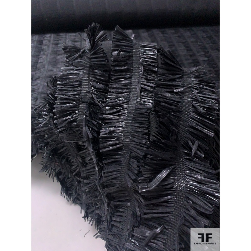 Italian Fringe in Vertical Striped Pattern – Black Fabric by the Yard