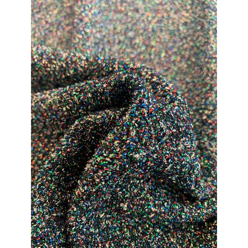 Italian Glitzy Sparkled Lam Boucle – Black / Multicolor Fabric by the Yard