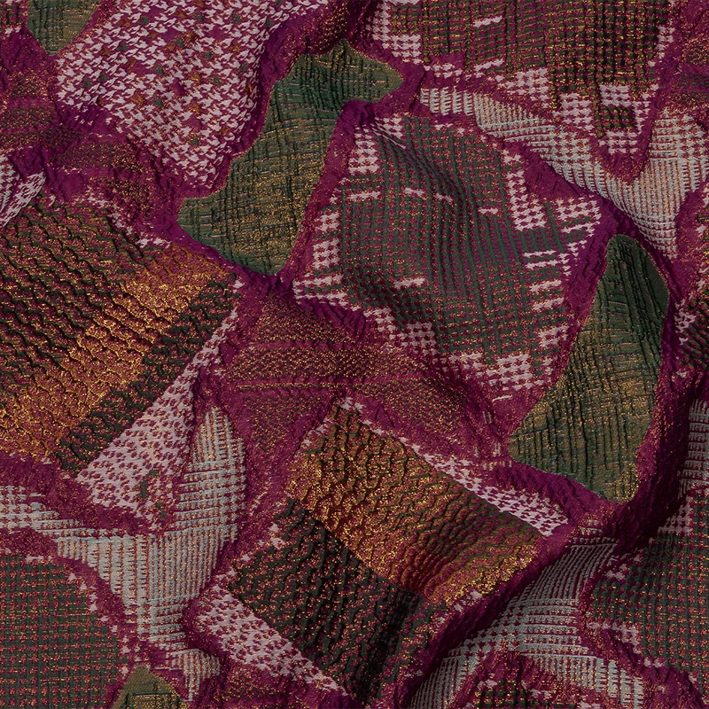 Metallic Gold, Magenta and Forest Abstract Patchwork Luxury Brocade
